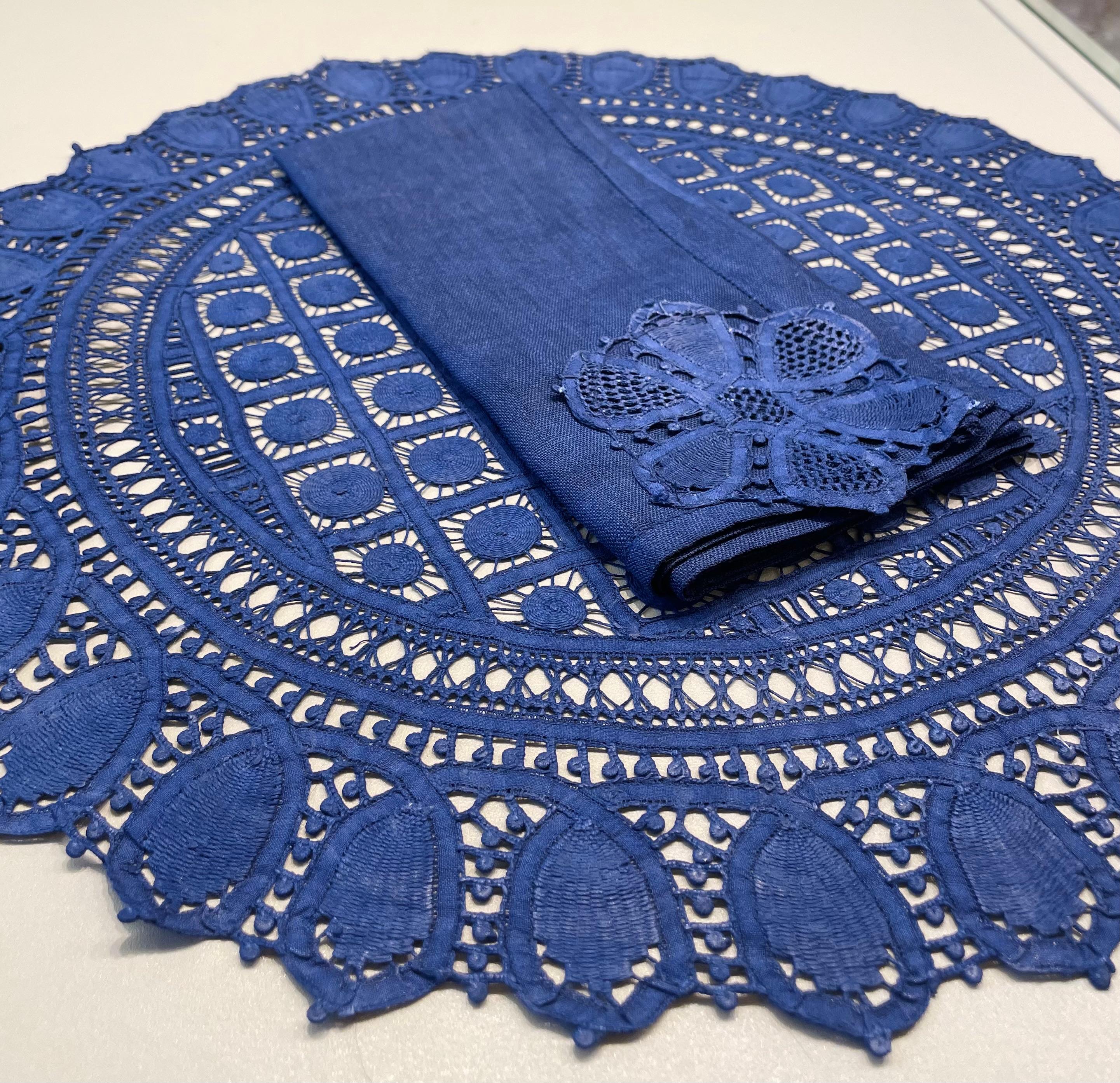 Jogo americano Maria em renda renascença Azul